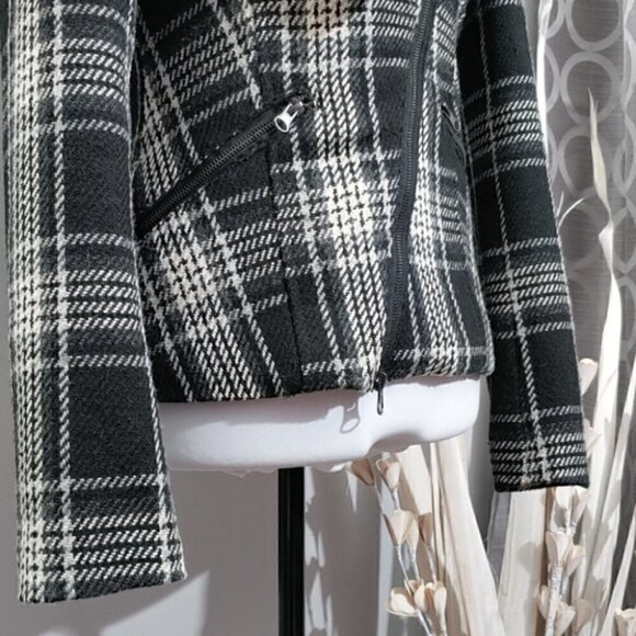 DYNAMITE wool blend asymmetrical plaid jacket - Picture 6 of 13